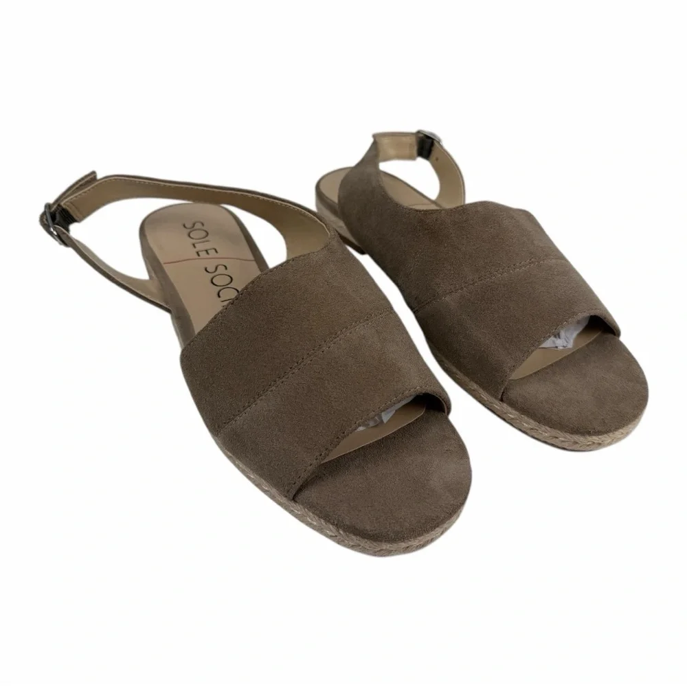 NWOB Sole Society Dolven Dune Suede Leather Back Strap Sandal In Brown Size 9M